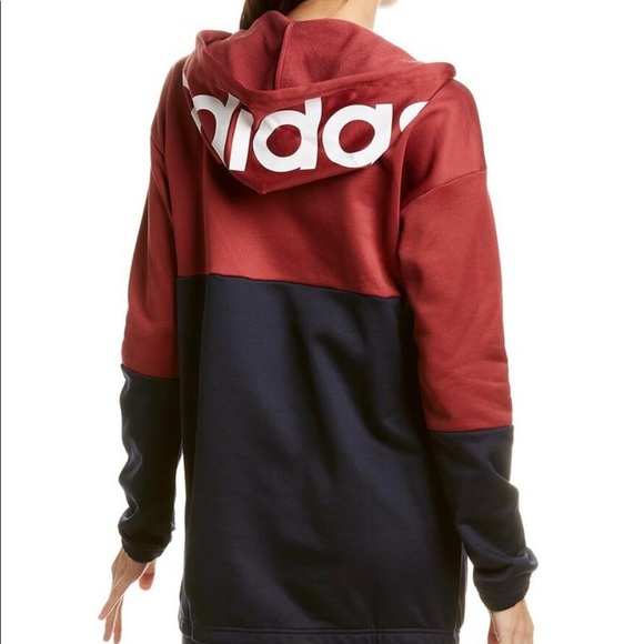 NWT Adidas Womens Hooded Sweat Pullover Top Maroon/Navy Size XS - Picture 2 of 12